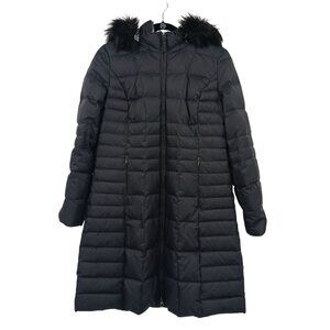 Talbots Black Down Puffer Coat Removable Hood Longline Size Small
